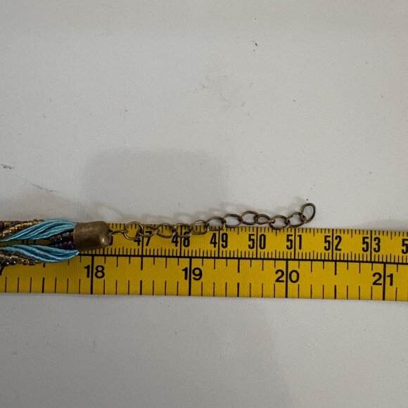 Blue Gold Tone Peacock Pendant Necklace Braided Beads Bohemian Statement NEW - Picture 7 of 7